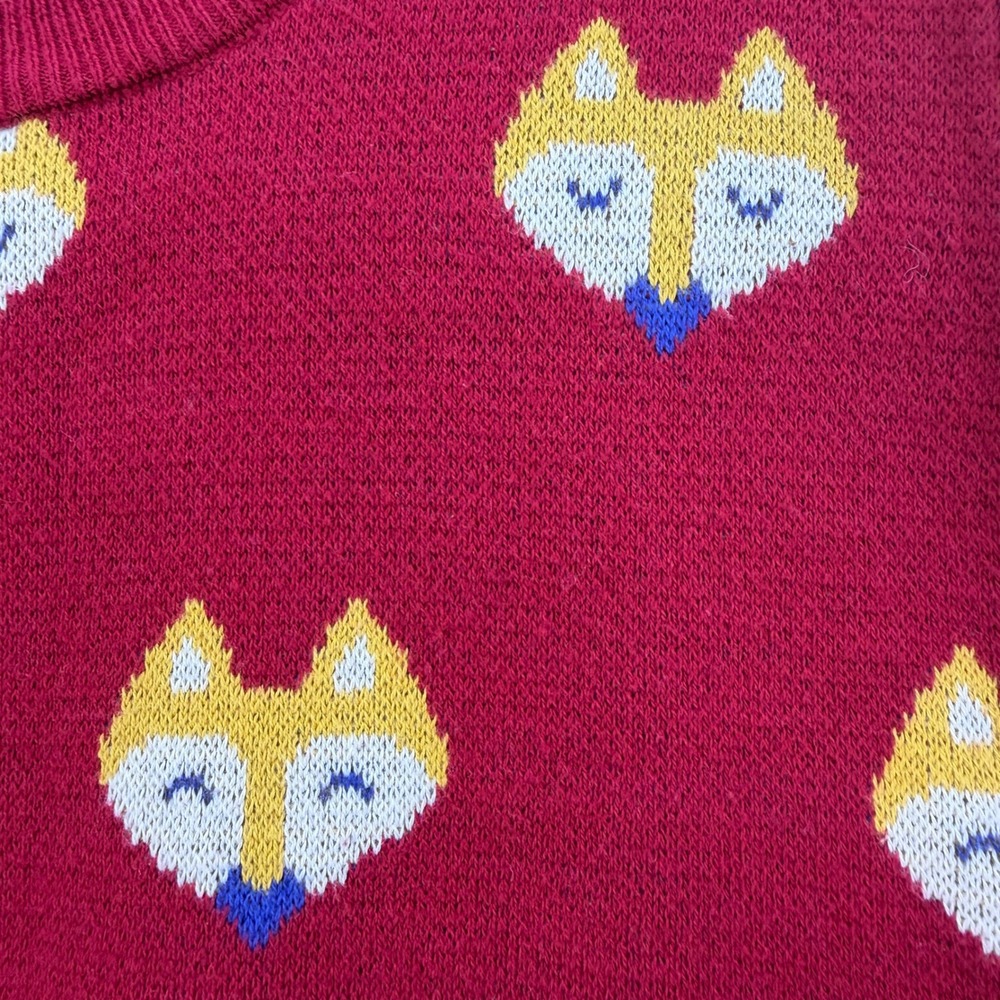 ModCloth Whimsical Fox Face Sweater Intarsia Knit Retro Critter 100% Cotton Sz S - Picture 4 of 12